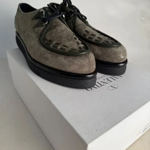 Valentino Garavani Men\'s Dress Shoes Gray Size 44 US Sz 11 Italian Leather New Valentino Garavani Oxford Dress Shoes Men main image 4